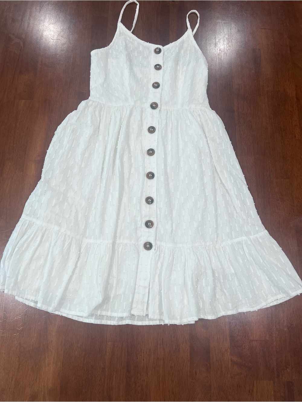 Japna White Textured Button-Front Spaghetti Strap Dress